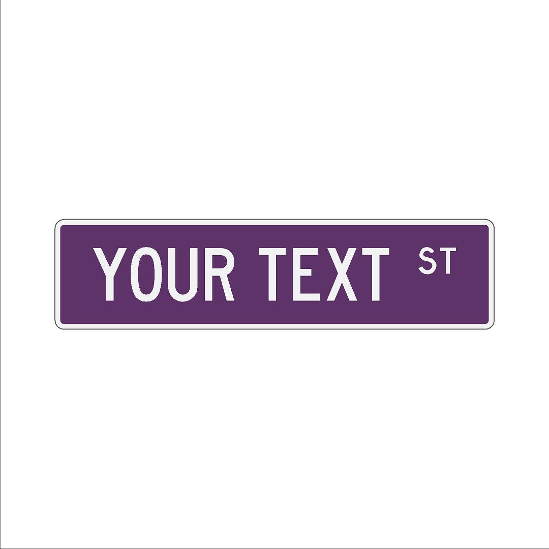 Purple street sign